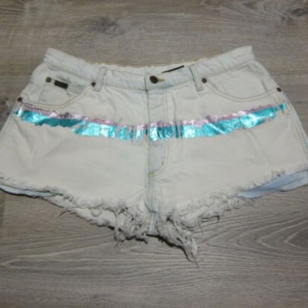 Rag Union Vintage Wrangler Cut Off Short Metallic Stripe sz 34"